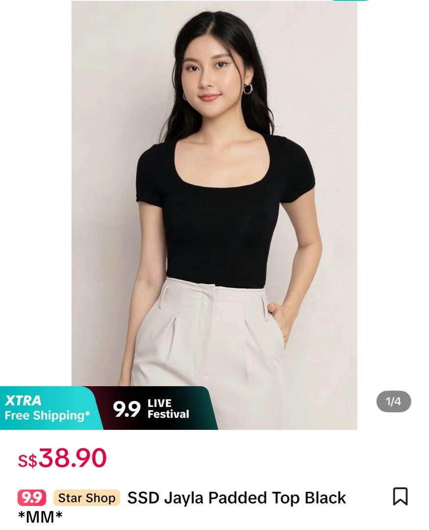 BNWTIP SSD Jayla Padded Top *MM* - Black - Size S (Category: Blouses) located in Singapore. Submitted by 88.zaizai (Listing ID 1390610914, Image 1). Description: Brand New With Tag in Packaging Measurements in 3rd pic! - Super soft material - Padded! Selling cos i accidentally carted out 2 Mailing +$2.50 .