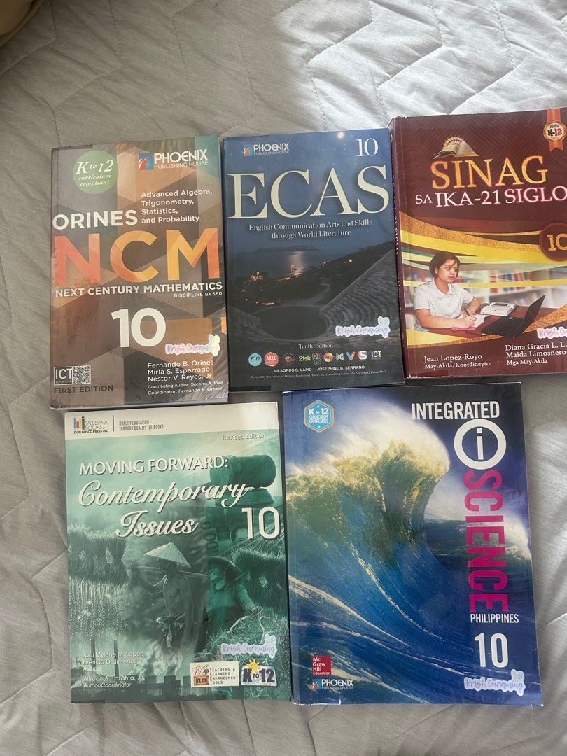 Grade 10 Textbooks (Category: Textbooks) located in Manila. Submitted by mal.eficent (Listing ID 1390632990, Image 2). Description: Grade 10 Textbooks 100 pesos each Take all for 400 Please get the books in my location. Meetups/puckup in BGC only Good as new. Not used..