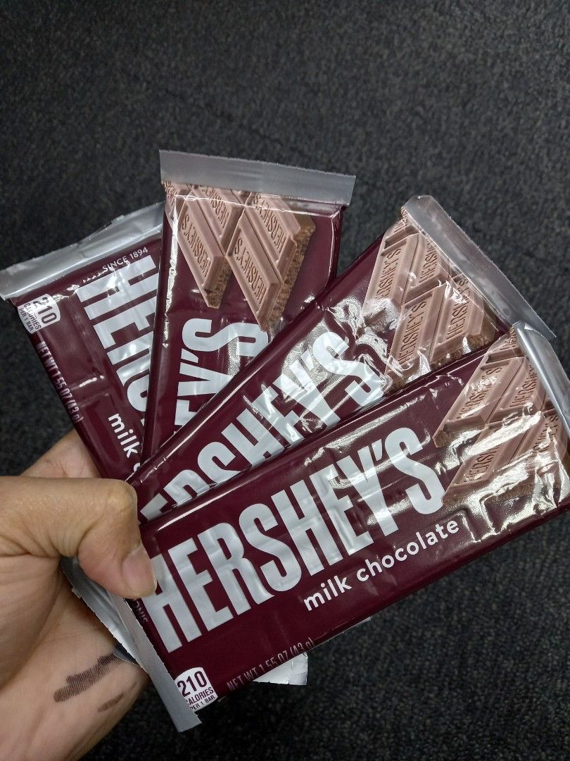 Hershey's Milk Chocolate 43g (Category: Other Food & Drinks) located in Makati City. Submitted by FallForwardEnterprise (Listing ID 1390658978, Image 1). Description: Hershey's Milk Chocolate 43g Quality Guarantee US Best Before 12-2025 Price 40 below srp 26 pcs onhand loc. Makati-Taguig contact us Thank You Uuu God Bless.
