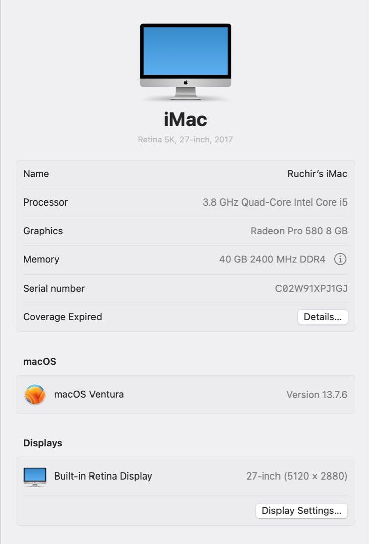 iMac 27” Retina 5K (2017) – Powerful Setup with 40GB RAM