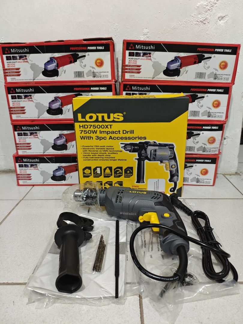 Lotus Impact Drill / Barena Brandnew Sealed (Category: Construction Tools & Equipment) located in Quezon City. Submitted by mktoolsenterprise (Listing ID 1390667792, Image 3). Description: All items are Brand New ‼️ FB PAGE: ‼️MK TOOLS ENTERPRISE ‼️ Location:📍Batasan Hills Quezon City📍 Items Available: ✅Grinder ✅Circular Saw ✅Impact Drill ✅Impact Wrench ✅Cordless drill ✅Sander ✅Chainsaw ✅Jigsaw ✅Jackhammer/Rotary Drill ✅Planer ✅Welding Machine 