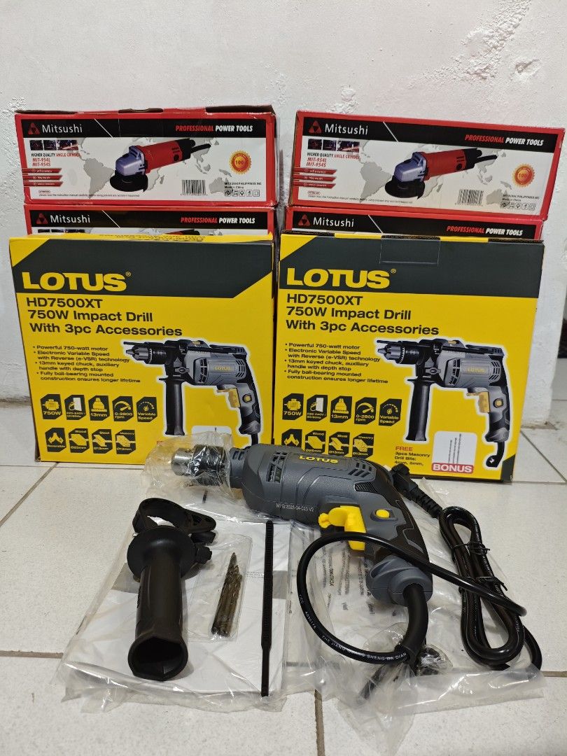 Lotus Impact Drill / Barena Brandnew Sealed (Category: Construction Tools & Equipment) located in Quezon City. Submitted by mktoolsenterprise (Listing ID 1390667792, Image 1). Description: All items are Brand New ‼️ FB PAGE: ‼️MK TOOLS ENTERPRISE ‼️ Location:📍Batasan Hills Quezon City📍 Items Available: ✅Grinder ✅Circular Saw ✅Impact Drill ✅Impact Wrench ✅Cordless drill ✅Sander ✅Chainsaw ✅Jigsaw ✅Jackhammer/Rotary Drill ✅Planer ✅Welding Machine 