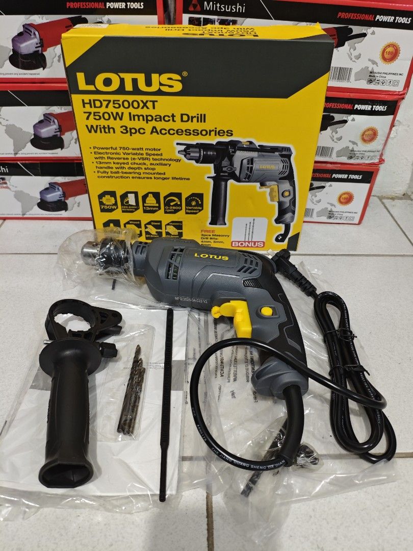 Lotus Impact Drill / Barena Brandnew Sealed (Category: Construction Tools & Equipment) located in Quezon City. Submitted by mktoolsenterprise (Listing ID 1390667792, Image 2). Description: All items are Brand New ‼️ FB PAGE: ‼️MK TOOLS ENTERPRISE ‼️ Location:📍Batasan Hills Quezon City📍 Items Available: ✅Grinder ✅Circular Saw ✅Impact Drill ✅Impact Wrench ✅Cordless drill ✅Sander ✅Chainsaw ✅Jigsaw ✅Jackhammer/Rotary Drill ✅Planer ✅Welding Machine 