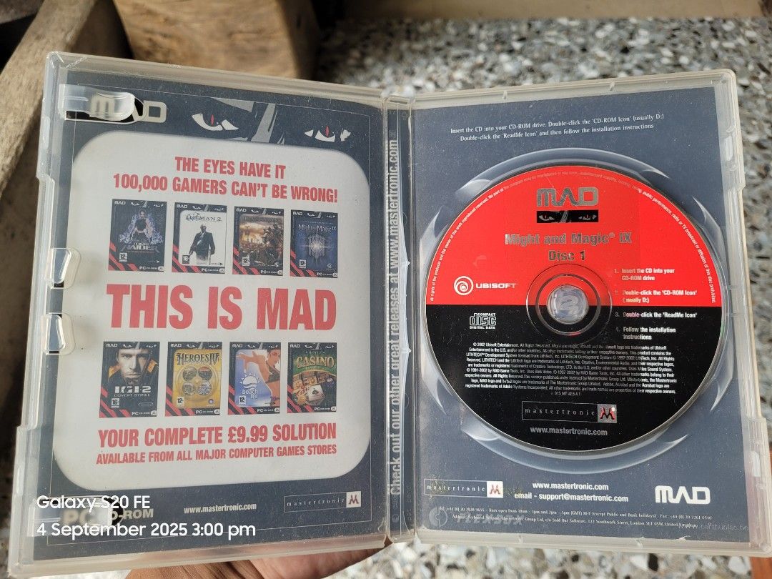 Might and Magic IX (PC CD-ROM, 2 Disc Set) (Category: Others) located in Cotabato. Submitted by choonching (Listing ID 1390685139, Image 3). Description: 📀 Original Ubisoft release, Mastertronic Added Dimension (MAD) version 👌 Complete case + 2 discs, good condition 👾 Classic RPG, perfect for collectors or retro gamers 📅 Rare na rin makahanap nito ngayon ✅ Works on PC CD-ROM drive (pang-retro setup) ✅ PEGI 12+ rating ✅ 2-disc set, complete! P