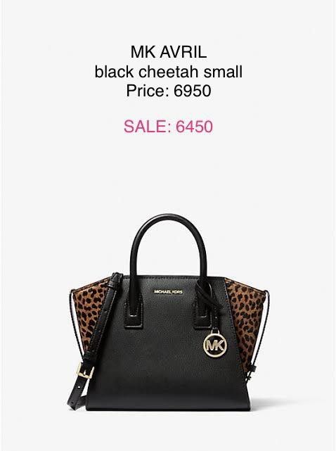 MK Avril Black Cheetah Small (Category: Luxury Bags & Wallets) located in General Mariano Alvarez. Submitted by mihabubotz (Listing ID 1390681085, Image 1). Description: 100% Authentic from USA Please message me for more pictures and details of the item..