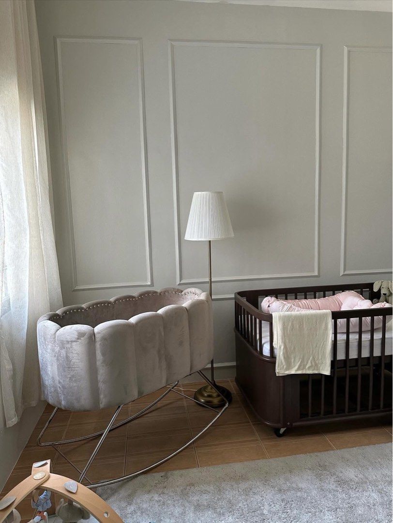 Pinterest Inspired Customized Rocking Crib (Category: Cots & Cribs) located in Pasig City. Submitted by loveeine (Listing ID 1390753748, Image 1). Description: This Pinterest inspired customized Rocking gamuza Crib was loved for only a month. Hard to let go, but hoping another baby gets to enjoy it 🥹💗 This was my own customized piece, bought for 28K..