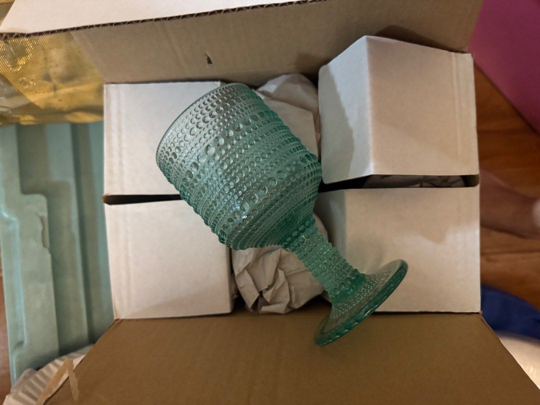 Set of 6 Glasses / Goblet (Category: Dinnerware & Cutlery) located in Quezon City. Submitted by stgabs (Listing ID 1390704920, Image 1). Description: Set of 6 Blue Glass Goblets Brand new RFS: decluttering .