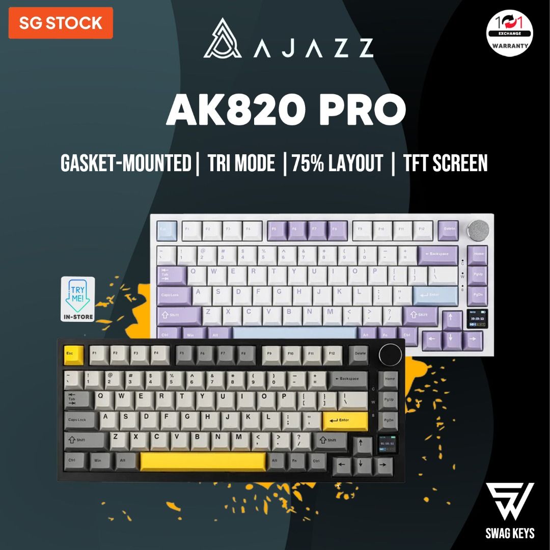 【SG】 Epomaker Ajazz AK820 Pro 75% Tri mode  Wireless Mechanical Gaming Keyboard RGB Gasket Thocky