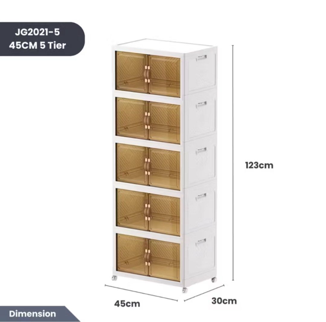 Stackable Storage Cabinets (Category: Shelves, Cabinets & Racks) located in Singapore. Submitted by nethzz1309 (Listing ID 1390777564, Image 1). Description: - storage cabinets for sale. - 5-tier cabinet: 45cm x 30cm x 123cm - Both cabinets have amber-tinted doors..