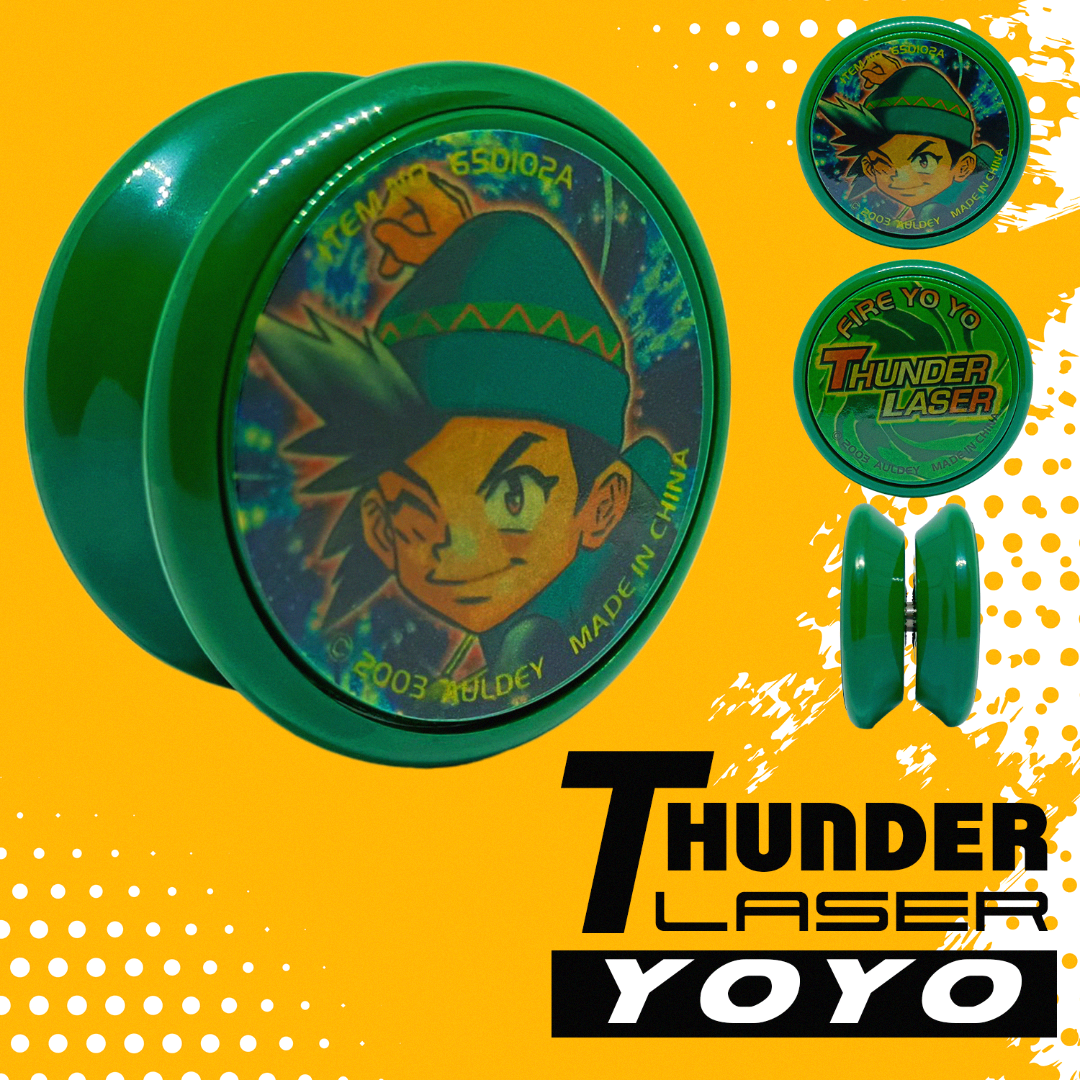THUNDER LASER YOYO - Auldey (Beginner Yoyo) (Category: Action & Battle Toys) located in Carmona. Submitted by spinnerplus (Listing ID 1390730436, Image 1). Description: THUNDER LASER YOYO is an entry level yoyo for players who are new to the hobby. Very affordable and great for everyone who wanna start in playing yoyo. Material: Plastic Bearing System: Ball Bearing Response Type: Starburst Shape: Butterfly THUNDER LASER is available in Green colo
