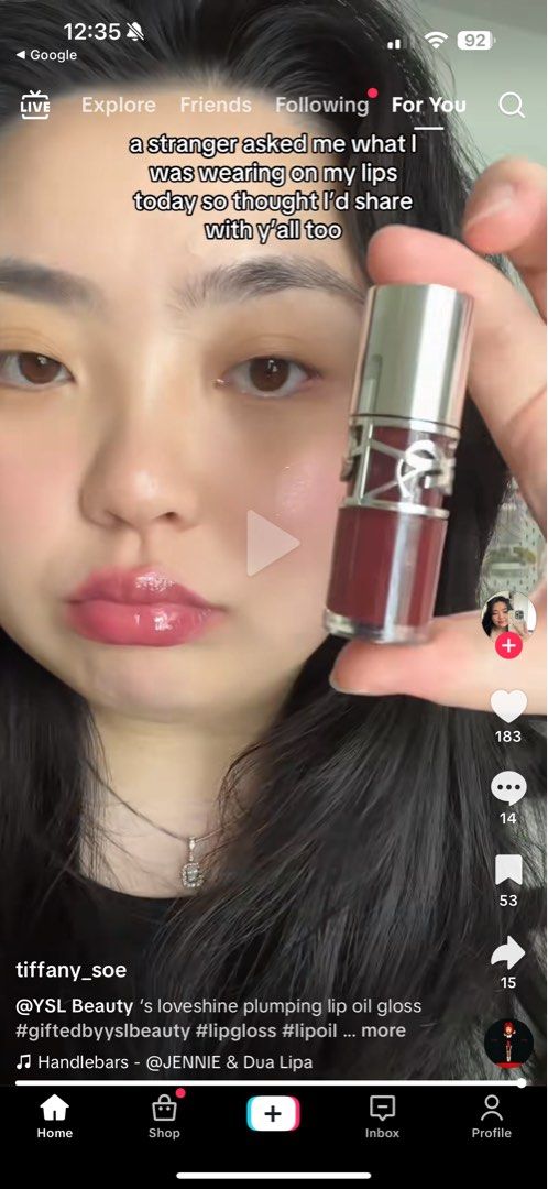 YSL Loveshine Plumping Lip Oil Gloss (Category: Makeup) located in Mandaluyong City. Submitted by 21agaa (Listing ID 1390645026, Image 2). Description: - This lip gloss provides juicy, glassy shine and plumping effects for fuller-looking lips. - It offers 24-hour hydration and is formulated with 95% oil, including hyaluronic acid, fig pulp, and stimulating ginger and pepper oils. - The texture is non-sticky and comfortable, delivering an instantl
