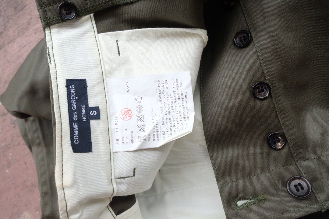 Comme des garcons wide trousers (Category: Trousers) located in Cainta. Submitted by plus.eighty.one (Listing ID 1390828601, Image 3). Description: Cdg Comme des garcons homme Wide chinos Size s Waist 17. (Size 34) Rise/thigh 12/12 Hem 10 Length 42 Condition : crisp, light dirt on some parts.