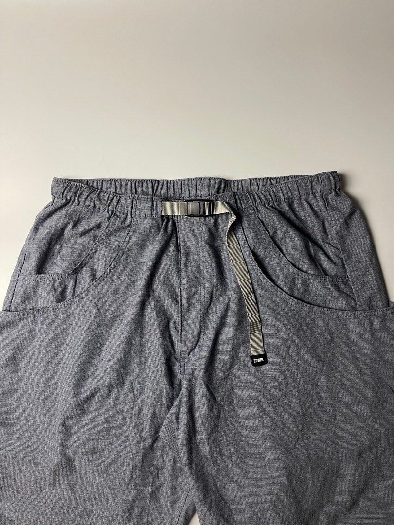 Edwin Sarouel Shorts (Category: Shorts) located in Quezon City. Submitted by 1106_collective (Listing ID 1390845421, Image 2). Description: tagged size:2L dimensions waistline:34starting waistline (free size) with adjustable waist with elastic and waving belt length:24 thigh:16 hem:14 condition:9.5/10 material:73% polyester,27% cotton, flawless.
