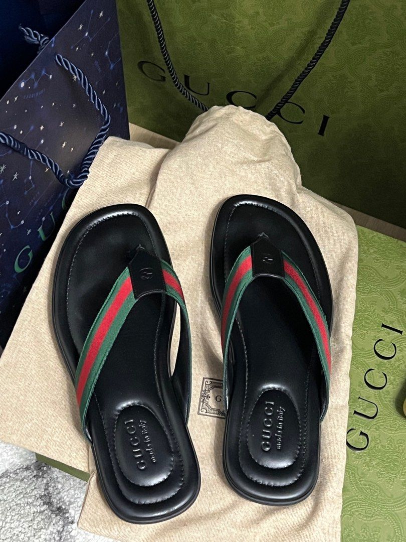GUCCI THONG SANDALS (Category: Slippers & Slides) located in Bacolod City. Submitted by luxepapi (Listing ID 1390872641, Image 2). Description: -Auth GUCCI thong sandals -size 8 men’s EU -can be unisex -used only twice (in greenbelt after purchase & airport) -looks new with no signs of usage.