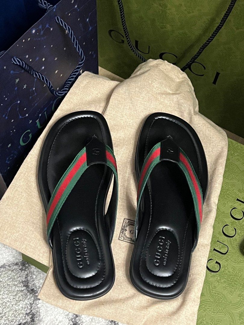 GUCCI THONG SANDALS (Category: Slippers & Slides) located in Bacolod City. Submitted by luxepapi (Listing ID 1390872641, Image 1). Description: -Auth GUCCI thong sandals -size 8 men’s EU -can be unisex -used only twice (in greenbelt after purchase & airport) -looks new with no signs of usage.