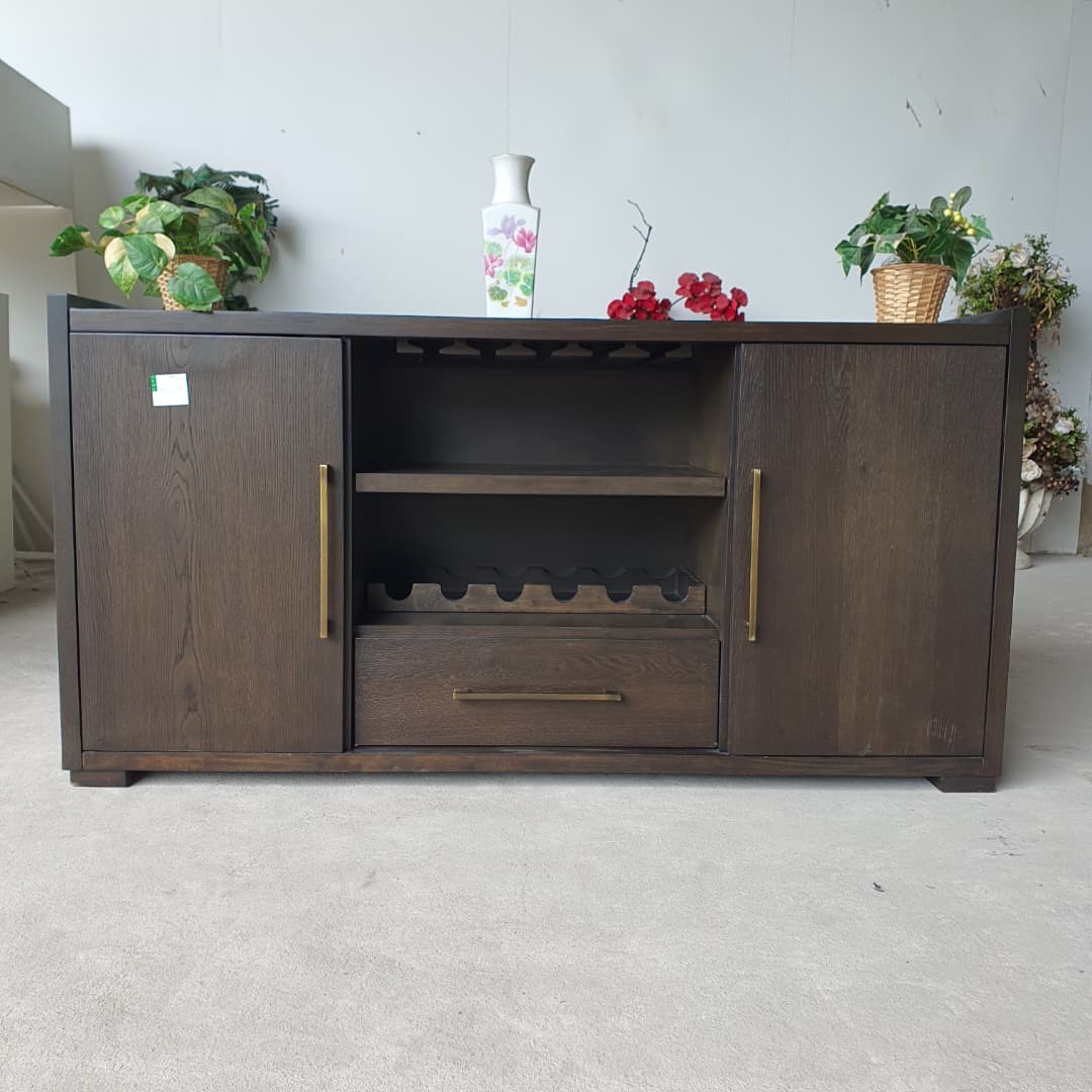 Luxury Buffet Dark Solid Wood Sideboard Cabinet with Wine Storage ...