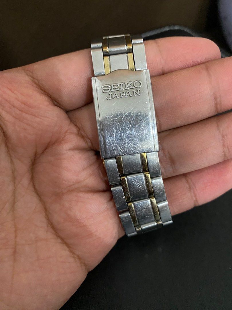 Seiko 5 Sports Two-Tone (Category: Men's Watches) located in Paranaque City. Submitted by timeout_023 (Listing ID 1390947067, Image 2). Description: Seiko 5 Sports Champaigne Dial Two-tone 38mm case size 7s36 automatic movement Bracelet fits only up to 7inches no extra links Working condition Disclaimer: you are dealing with used watch, please manage your expectations Meet-ups by schedule: Robinsons general trias/MOA/BGC/Market2 Can also do shipp