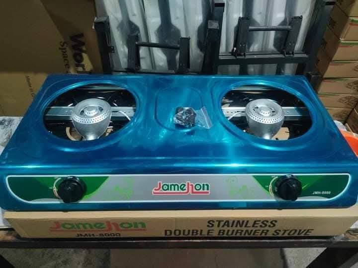 Stainless Double Burner Stove (Category: Hobs & Hoods) located in Manila. Submitted by redonlineshop (Listing ID 1390805985, Image 1). Description: JAMEHON BURNER ✅SINGLE ₱650 ✅DOUBLE ₱980 ON HAND BRAND NEW Mode of Payment: Gcash,COD Same day delivery + Delivery Fee.