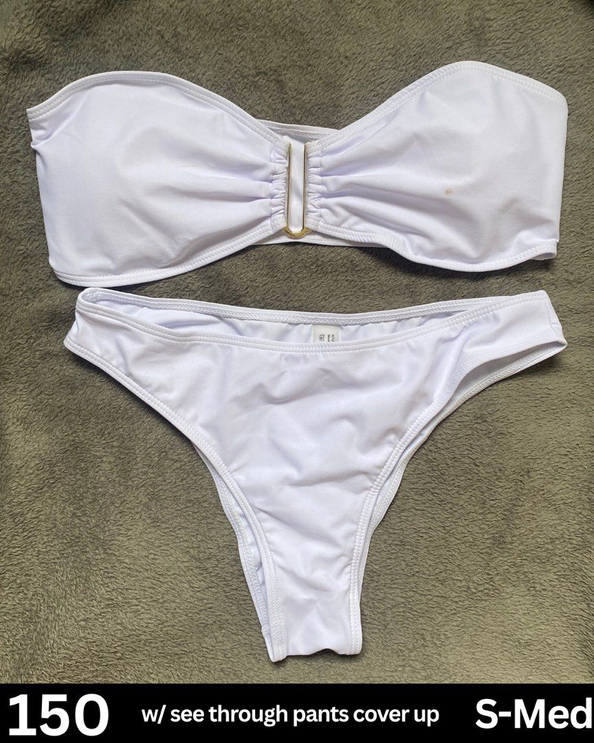 White bandeau top swimsuit (Category: Bikinis & Swimsuits) located in Marikina City. Submitted by melanchoeli (Listing ID 1390837045, Image 1). Description: White bandeau top two-piece swimsuit - i only tried this on but it doesnt fit my bewbs :( - with see through pants as cover up - a little cheeky.