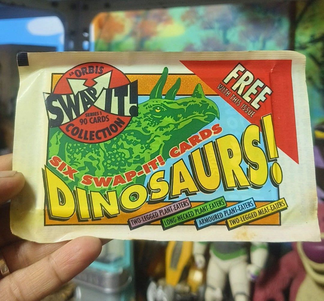 1993 swap it dino card (Category: Raw Singles) located in Pasig City. Submitted by Rona_Alea (Listing ID 1390964194, Image 1). Description: 150 per pack consist 6pcs per 1pack brand new but oldstock 90's memorabilia.