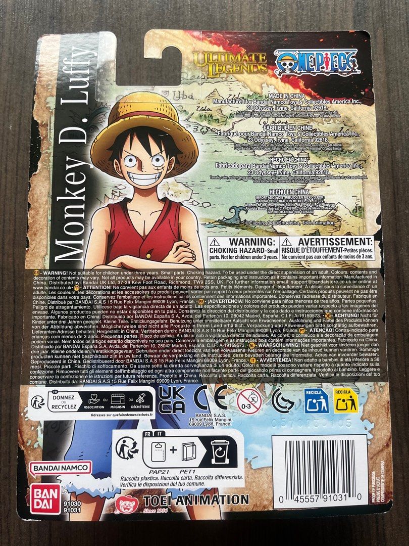 Bandai Namco Ultimate Legends One Piece Monkey D. Luffy Anime Action Figure (Category: Toy Figures) located in Singapore. Submitted by amir.corp (Listing ID 1390978746, Image 2). Description: Brand new and sealed - unopened Monkey D. Luffy action figure - 12cm tall From Bandai Namco's One Piece Ultimate Legends series. - Highly poseable. - Suitable for ages 4+. Perfect for One Piece fans and collectors. - Still in original packaging..