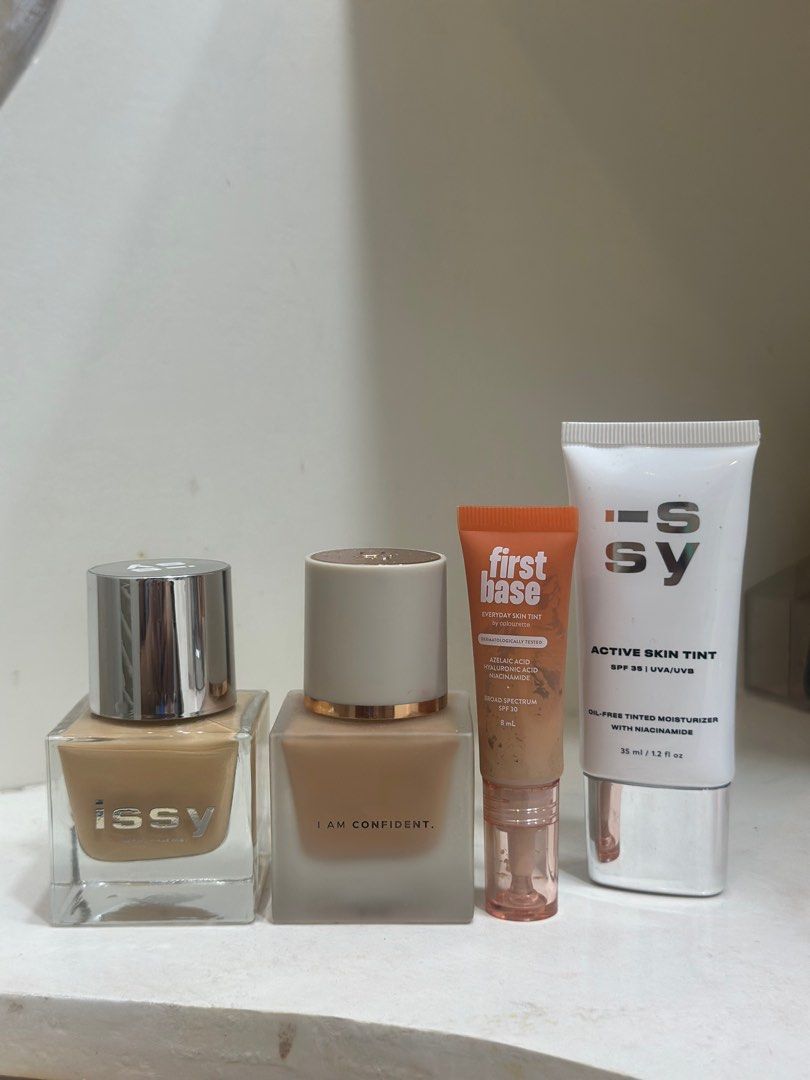 Bundle Issy Enigma First Base Strokes Foundation and Skin Tints (Category: Makeup) located in Manila. Submitted by xx.daniella (Listing ID 1391060020, Image 1). Description: Take all. Swatched lang lahat cause not my shade. Enigma- Shade Finder for Medium skintone Strokes Veil Foundation - Medium 03 Issy Active Foundation - YL2.5 Issy Active Skin Tint - Fawn First Base Skin Tint - Lazi.