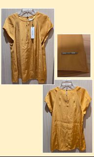 Calvin Klein CK 啡黃色chiffon雪紡上衣，size 36 (s), Bust胸闊45cm, length衫長65cm64200820698243110