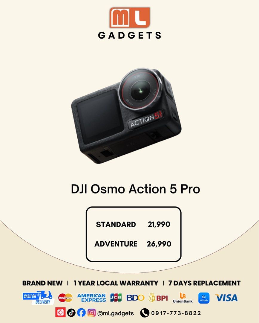 DJI Osmo Pocket 5 Pro (Category: Video Cameras) located in Makati City. Submitted by ml.gadgets (Listing ID 1390993699, Image 1). Description: DJI Osmo Action 5 Pro - Brand New and Sealed - 7 days shop replacement warranty - 1 year warranty FREE DELIVERY!!! - San Juan area - Shaw area - Ortigas area Mode of Transaction: 💵 C.O.D. | C.O.P. (Nationwide via LBC) 🏦 Bank | Online Transfer: (BDO, BPI, UNIONBANK, METROBANK, GCASH, MAYA) 💳Credit Card: 