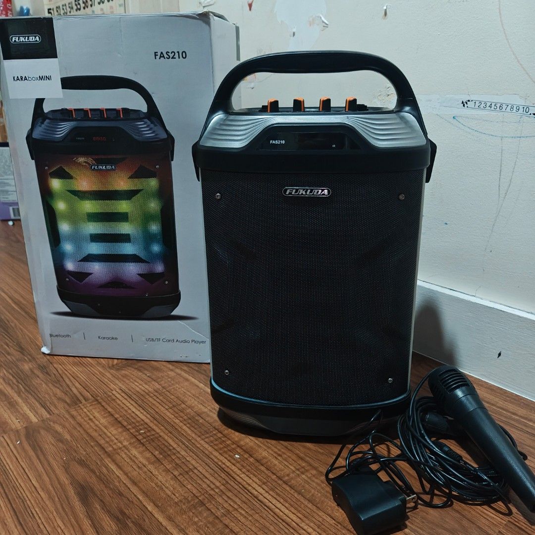 Fukuda karabox mini bluetooth speaker (Category: Soundbars, Speakers & Amplifiers) located in Pasig City. Submitted by boylabo (Listing ID 1391002649, Image 2). Description: FS Fukuda karabox mini bluetooth speaker May kasamang mic, adapter at may box pa Multi player din sya may radio, can play songs using usb or sd card Malakas tunog, maganda sound quality at flexible puede i-carry kahit saan, swak na swak pang videoke.