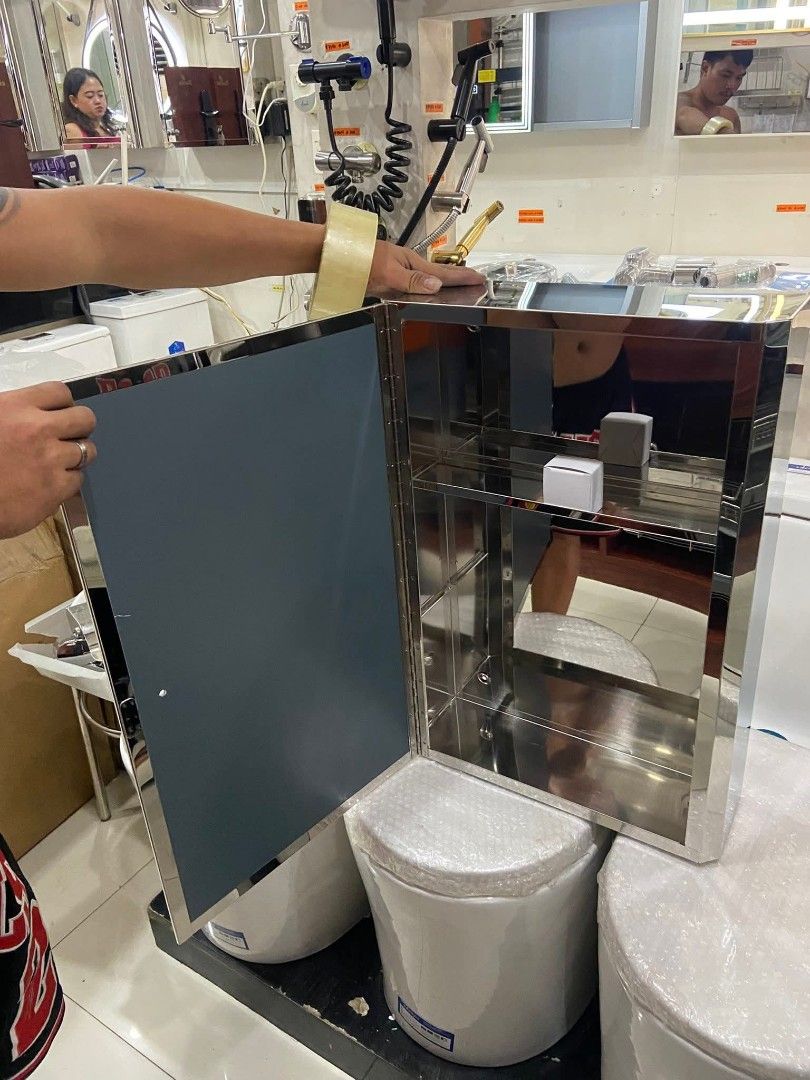 Medicine cabinet stainless (304) (Category: Home Improvement Tools & Accessories) located in Manila. Submitted by brightstar.b55721 (Listing ID 1390988787, Image 1). Description: SALE SALE ❗️❗️ Medicine cabinet stainless 304 Size : 60x40x14cm cash on deliver free delivery in metro manila.