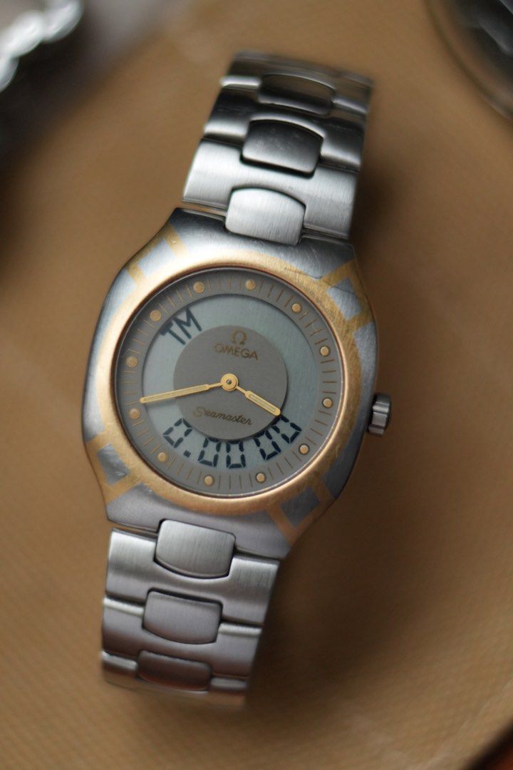 Omega Seamaster Polaris ‘Multi-Function’ (Category: Luxury Watches) located in Pasig City. Submitted by watchtradeph (Listing ID 1391120101, Image 3). Description: #OmegaSeamaster Polaris ‘Multi-Function’ [DB: 386.0822] Quartz Circa: 1988 Functions: timer, alarm, chronograph, timezone, day-date Size: 34mm Material: 18ct solid-gold inlay over titanium, 18ct gold buckle emblem Bracelet fit: up to 17.5cm All original .
