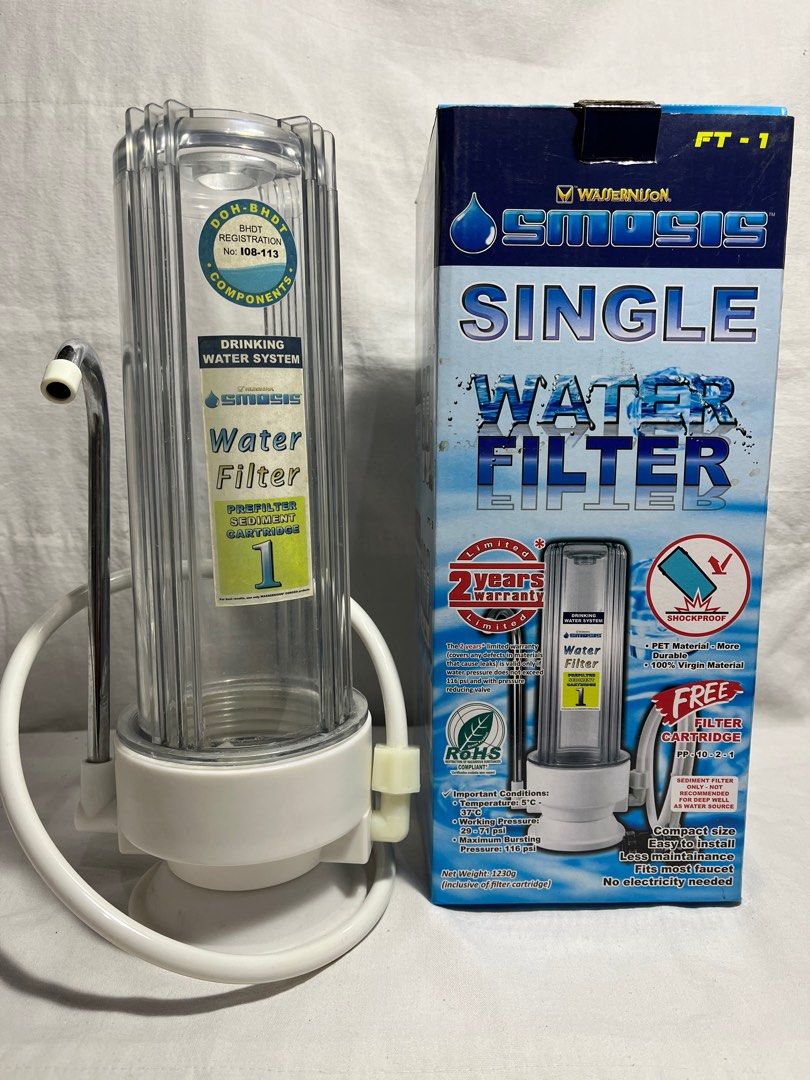 Wassernison Osmosis Single Water Filter (Category: Other Home Appliances) located in Antipolo. Submitted by gettinghooked (Listing ID 1391072749, Image 1). Description: Well used but in good condition. Watermarks are visible though. No filter cartridge included. .