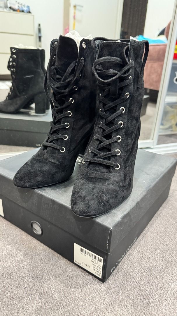 Wittner As New Black Velvet boots 9.5cm block heel size 37 with orginal box (Category: Women's Shoes) located in Sydney. Submitted by xche3773 (Listing ID 1391086838, Image 1). Description: Boots in almost orginal condition, only wore it a handful of times. No sign of wear and tear Block heel 9.5cm Size 37 in original box ---the light 'patches' on the shoes are due to how velvet reflects the light, not because the shoes are dirty---.