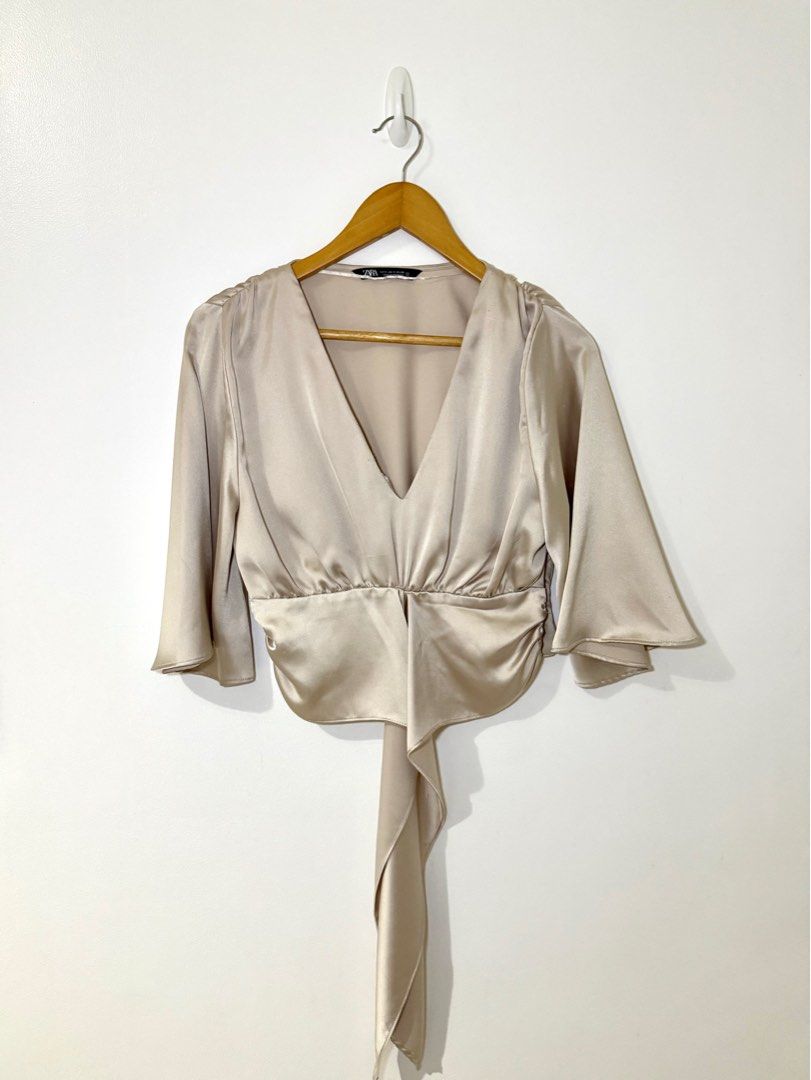 Zara Silk Drape Nude Top (Category: Longsleeves) located in Makati City. Submitted by bellestylespace (Listing ID 1391107643, Image 1). Description: Small Used a few times only MOP: BPI/BDO.