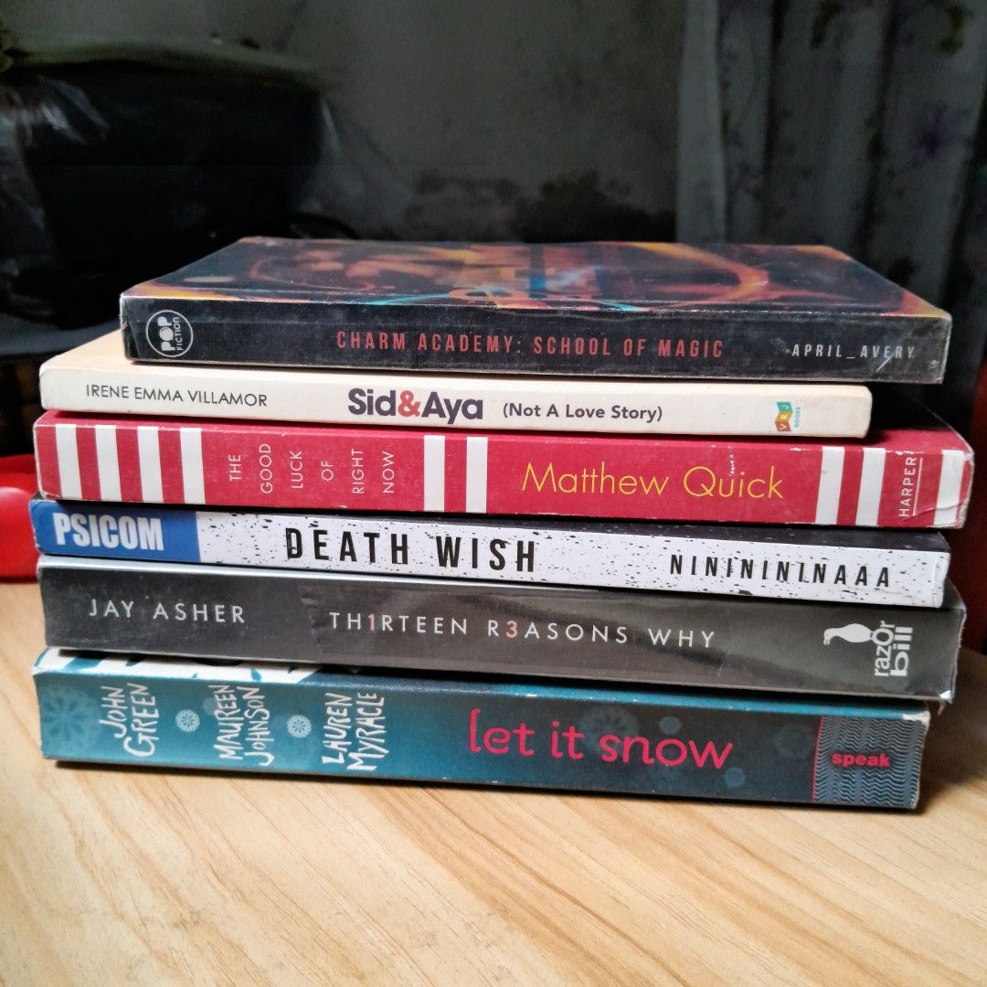 Assorted Bundle Fiction Books (Category: Storybooks) located in Lambunao. Submitted by halupe (Listing ID 1391218411, Image 2). Description: book titles: Charm Academy (rare) (❌️ sold-lowered the price as set) Sid & Aya (Not a Love Story) The Goodluck of Right Now Thirteen Reasons Why Let It Snow Death Wish price is negotiable. 📍Iloilo.