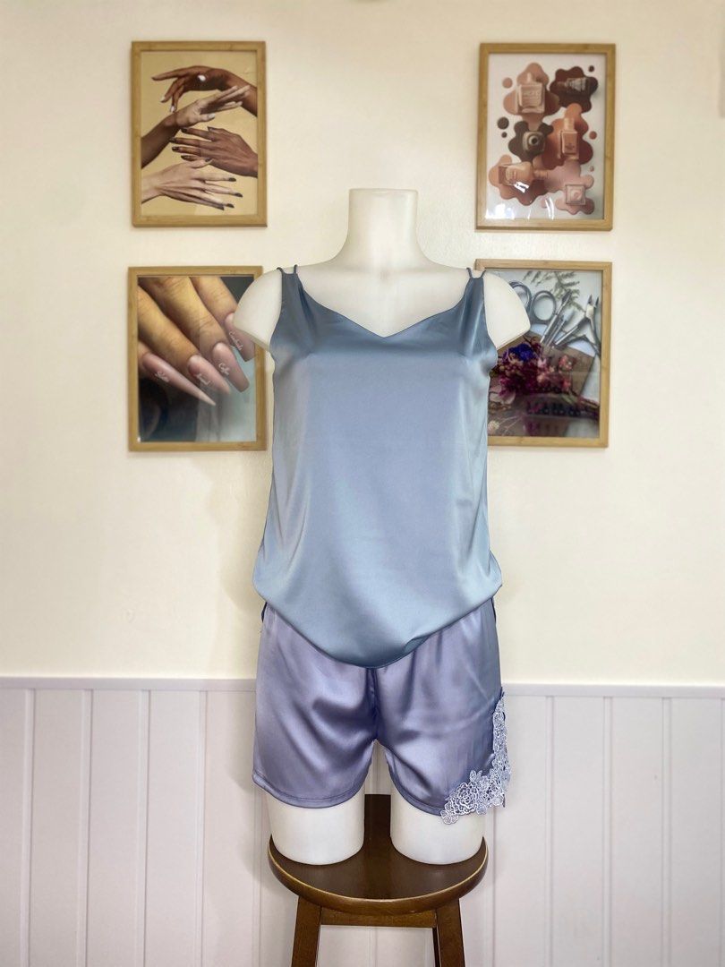 Blue Coords Lingerie with Robe (Category: Undergarments & Loungewear) located in Cavite. Submitted by itsayaaa (Listing ID 1391230330, Image 2). Description: ⊹𓂃ִֶ ˑ ✧` SILK ROBE SET `✧ˑ ִֶ 𓂃⊹ Medium • Color may vary due to lighting. • Manage your expectations as these items are thrifted/preloved/brandnew. • Ready to wear • Please expect minimal flaws that can go unnoticed by the seller. .