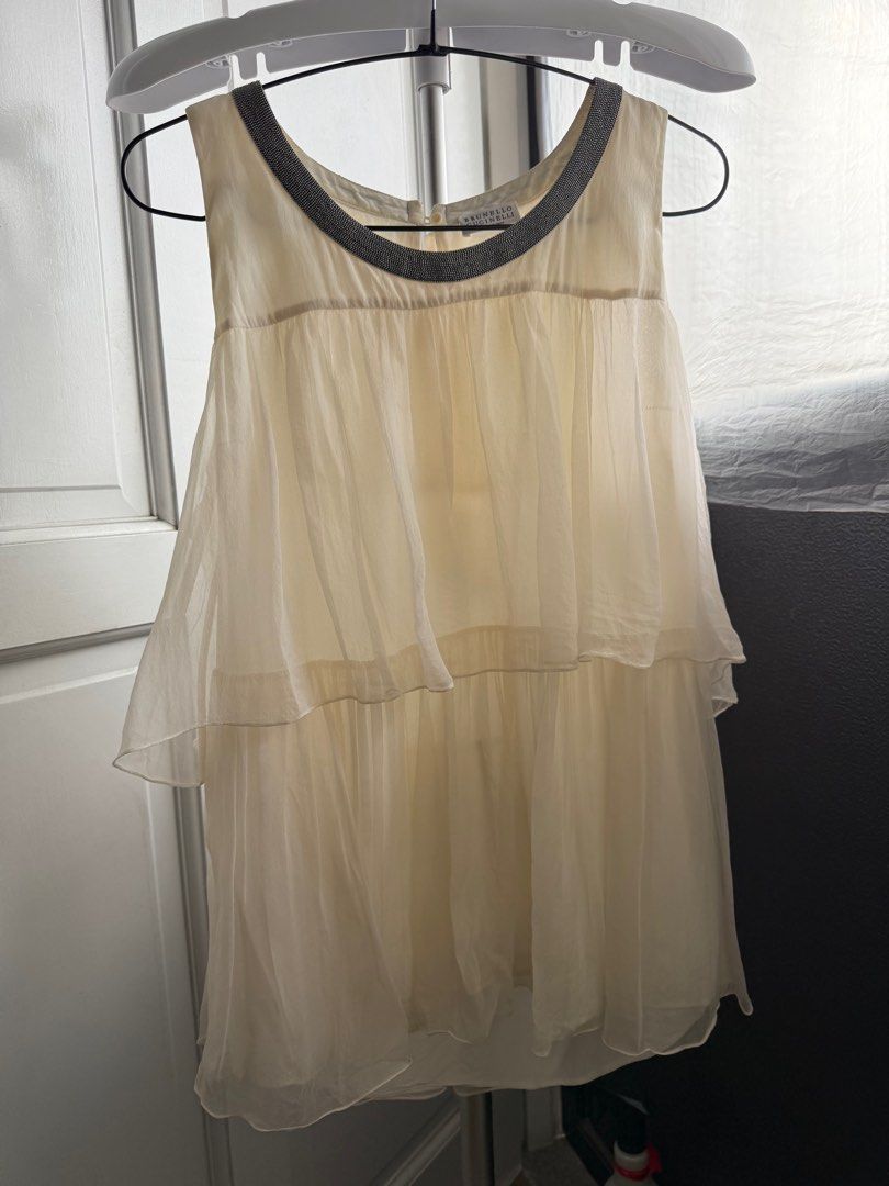 Brunello Cucinelli White Blouse (Category: Luxury Apparel) located in Manila. Submitted by fashion_alpha (Listing ID 1391159168, Image 1). Description: Fits Small.