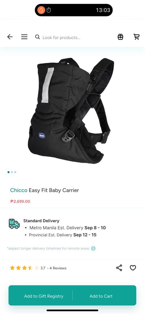 Chicco Easy Fit Carrier (Category: Carriers & Slings) located in Paranaque City. Submitted by preloved_rrr (Listing ID 1391259653, Image 3). Description: Brand new RFS: Already have a carrier.