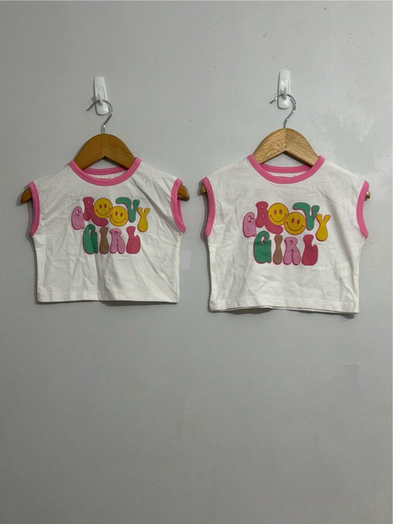 GINGERSNAPS Graphic crop top (12m and 2Y) (Category: Babies & Kids Fashion) located in Marikina City. Submitted by libidibi (Listing ID 1391327112, Image 1). Description: Authentic and brand new with tag, LP posted Size on tag: 12m / 2Y MOP: Gcash / BPI DELIVERY: J&T / Lalamove / Grab Cotton | Girls | Toddler | Baby | Crop | Tee | Top | Shorts | Summer | White Pink | Blue | Retro | Nostalgia | Groovy baby | Dolphin shorts | Colorblock | Daisy flo