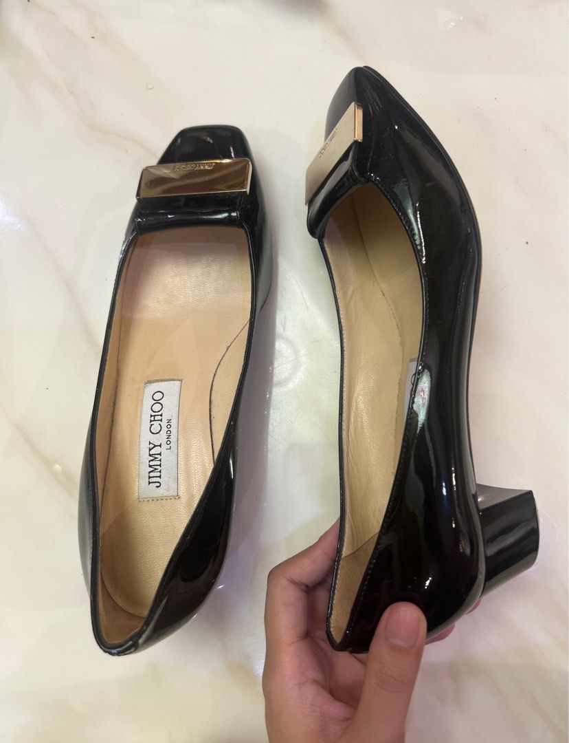 Jimmy Choo Black Patent Square Toe Pumps (Category: Heels) located in Manila. Submitted by jnzz__ (Listing ID 1391286641, Image 2). Description: Jimmy Choo Black Patent Square Toe Pumps - Lightly used - Has flaws (See last pic for reference) - Size 36 1/2 - Authentic PM if interested. Thank you!.