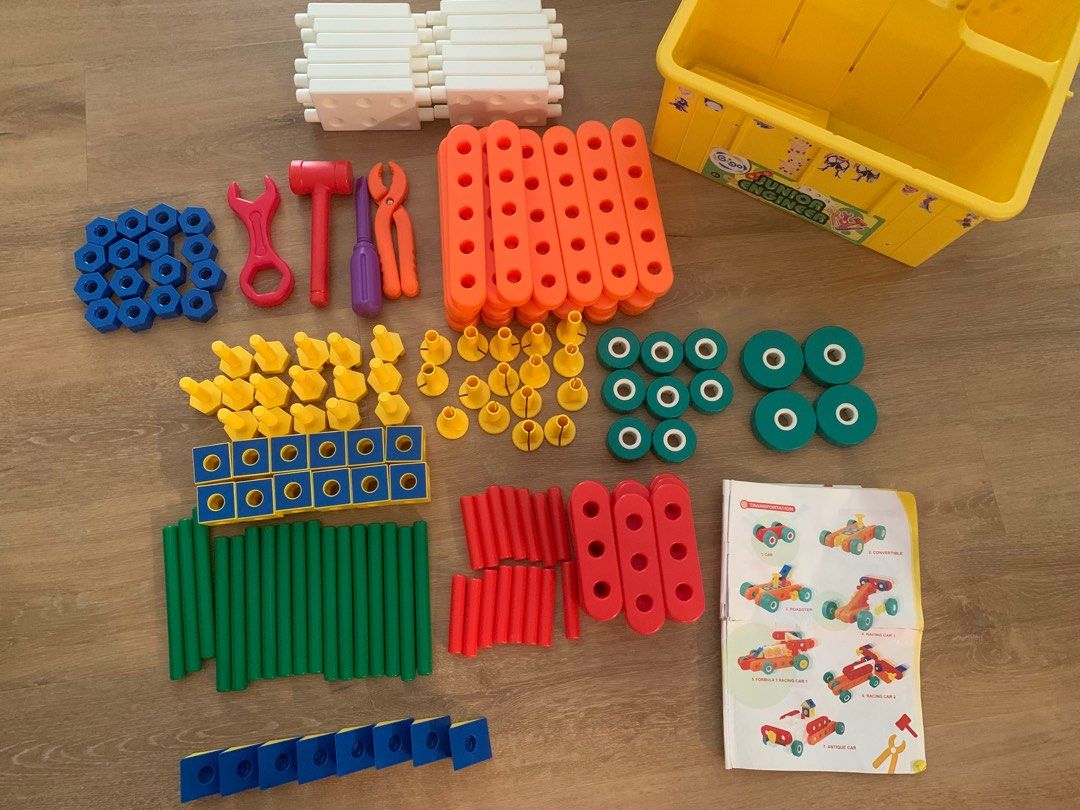 Junior Engineer Building Blocks Set (Category: Lego & Building Sets) located in Singapore. Submitted by genie_66 (Listing ID 1391311607, Image 3). Description: - Junior Engineer building blocks set - Includes blocks, connectors, tools, and storage box - Comes with instruction manual - Develops creativity and problem-solving skills - All pieces present.