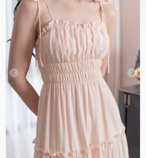 LORETTA TENCEL RUFFLES TIE-STRING RUCHED TIERED MAXI DRESS (PALE PEACH) (Category: Dresses) located in Singapore. Submitted by peachyvibesco (Listing ID 1391341963, Image 2). Description: RTP $58.90 selling at $40 Doesn’t suit me.