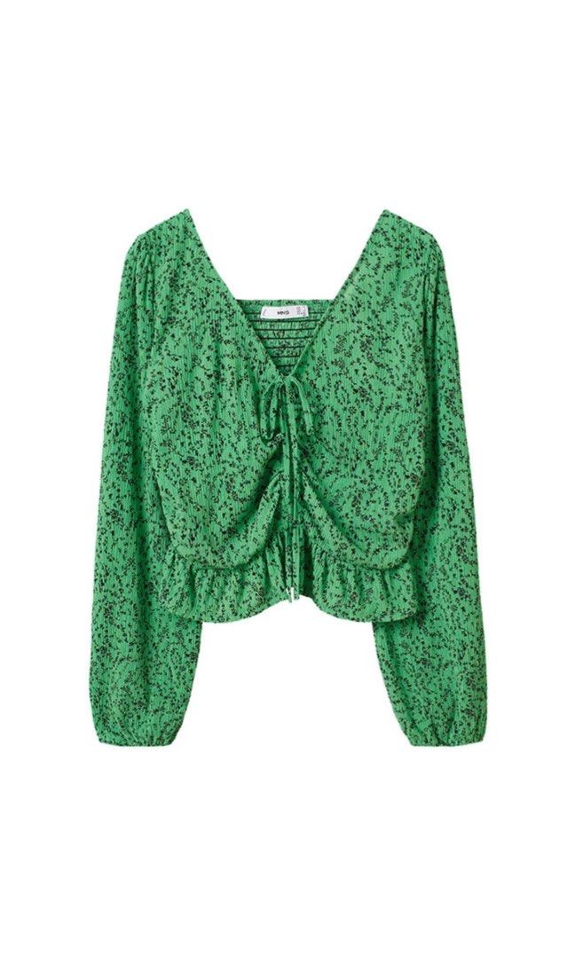 Mango green ruched blouse (Category: Longsleeves) located in Paranaque City. Submitted by planetandy (Listing ID 1390266677, Image 1). Description: Only used 2x! Good as new Rfs: decluttering.