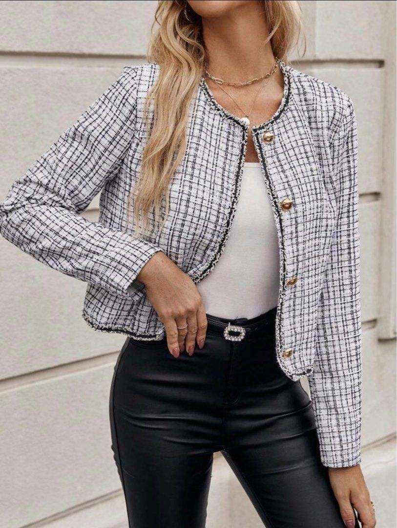 SHEIN Plaid Pattern Tweed Jacket (Category: Coats, Jackets and Outerwear) located in Caloocan City. Submitted by _shellly (Listing ID 1391347663, Image 2). Description: .