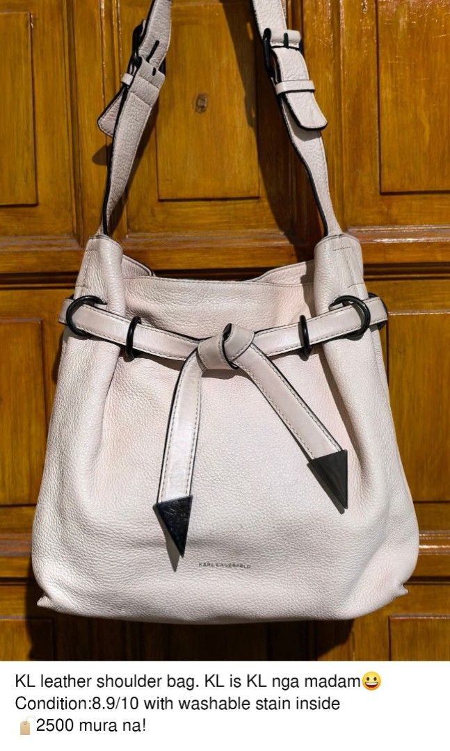 Shoulder bag (Category: Luxury Bags & Wallets) located in Manila. Submitted by khulet2008 (Listing ID 1391304523, Image 1). Description: 11.11 SALE!!! Karl Lagerfeld leather Pale pink color. Suppeeeerrrb ganda. With washable stain inside. Pls see pic. Can fit trifold umbrella..