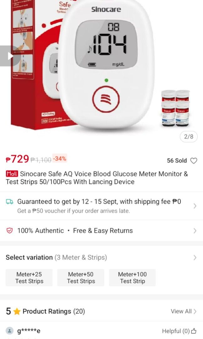 Sinocare voice (Category: Health Monitors & Weighing Scales) located in Pasig City. Submitted by enajp82 (Listing ID 1391224268, Image 1). Description: meaning nagsasalita ung device sasabihin nya yunh result.