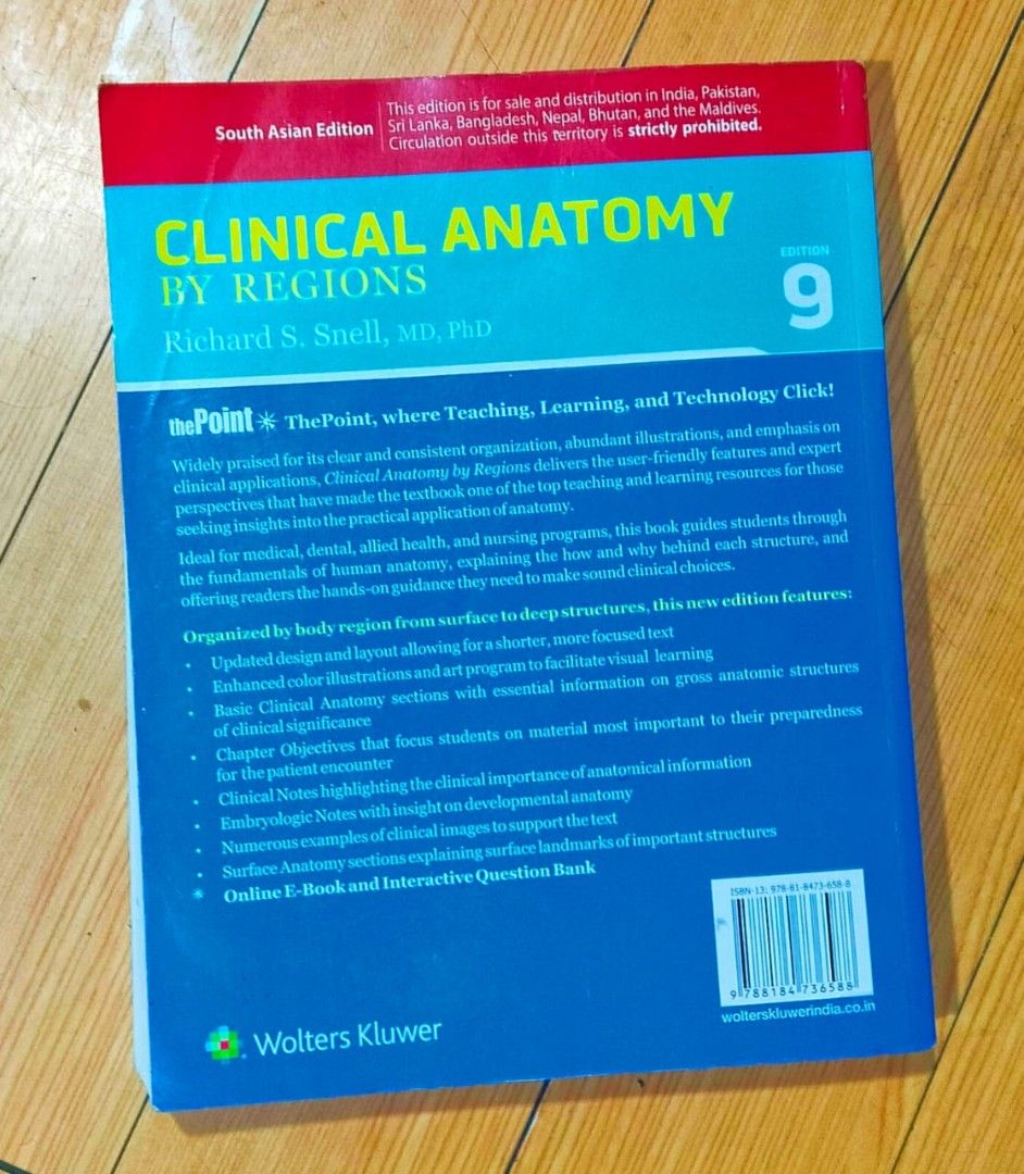 Snell clinical anatomy 9th edition (Category: Textbooks) located in Valenzuela. Submitted by theepan123 (Listing ID 1391272743, Image 2). Description: price negotiable.
