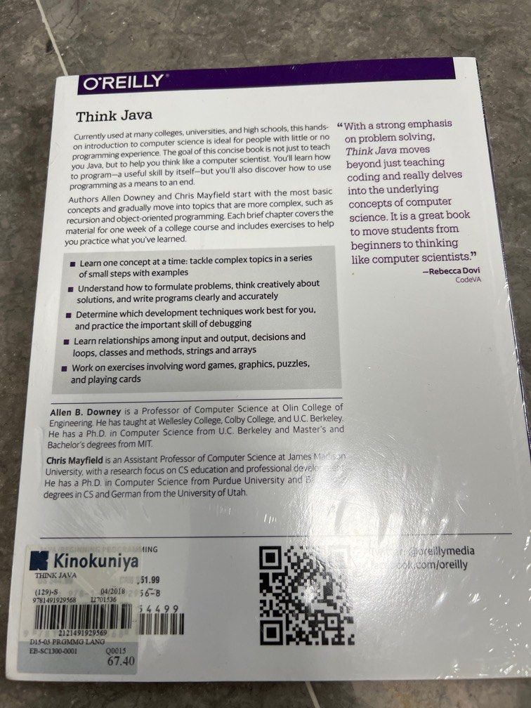 Think Java how to think like a computer scientist ; Learn Java the easy way (Category: Textbooks) located in Singapore. Submitted by carol76ang (Listing ID 1391191021, Image 2). Description: Brand new unwrapped Please refer to price tag and take 50% off Take both @ $50 Think Java how to think like a computer scientist $33 Learn Java the easy way $22 Meet up and cash deal only .