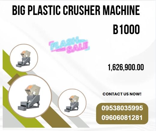Big plastic crusher machine B1000 (Category: Everything Else Others) located in Caloocan City. Submitted by 09945233960 (Listing ID 1391369731, Image 1). Description: Power- 30 Rotating Blade-6 Fixed Blade -4 Process Capacity (kg/h): 700-800 Mea (mm): 1750*1600*2200 Weight(kg): 1700 It's main function is to crush all kinds of hard and soft plastics, grind block, round or strip-shaped, and outlet plastic into granules. -High Quality Components -Sp
