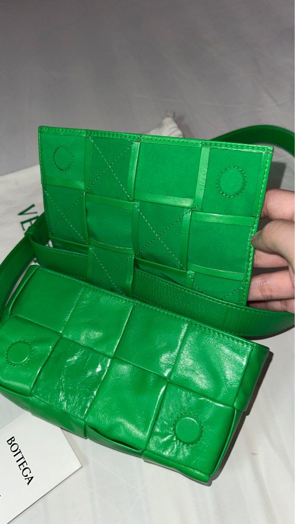 Bottega Cassette Belt or Shoulder bag (Category: Luxury Bags & Wallets) located in Makati City. Submitted by cheekypinkie (Listing ID 1391473702, Image 3). Description: Bottega Veneta Belt bag This is actually a belt bag but can be used as a shoulder bag or even kilikili bag. Please see photos on how I made it to look like a shoulder bag. In the iconic BV green colorway. Comes with dust bag and paperwork. No receipt. Bought abroad. Can run on Ent